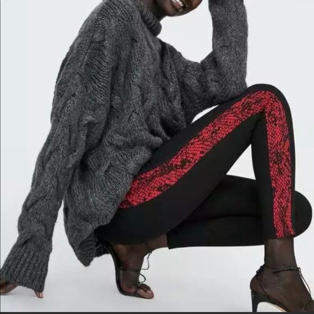 Zara Black and Red Print Leggings